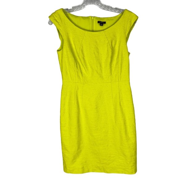 Ann Taylor Womens Chartreuse Cap Sleeve Sheath Dress Lime Green Yellow size 2 - Picture 1 of 11